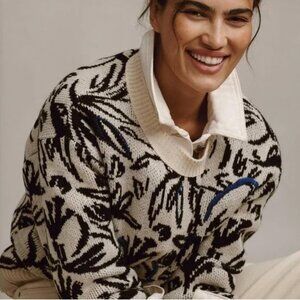 Anthropologie Floral Pop Embroidered Sweater Women's Size Small pullover Blue